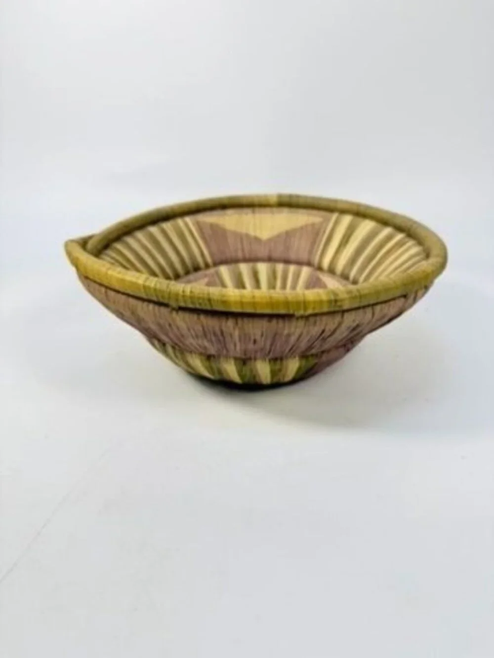 Basket Pima Coiled Woven Gathering Star Design Green Purple Vintage Hand Woven N